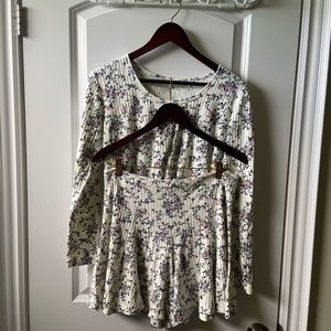 Long Sleeve Floral print matching lounge set with skirt.